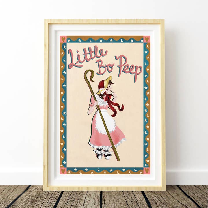 Little Bo Peep – Vintage Nursery Rhyme Print for wholesale by Violets Print House