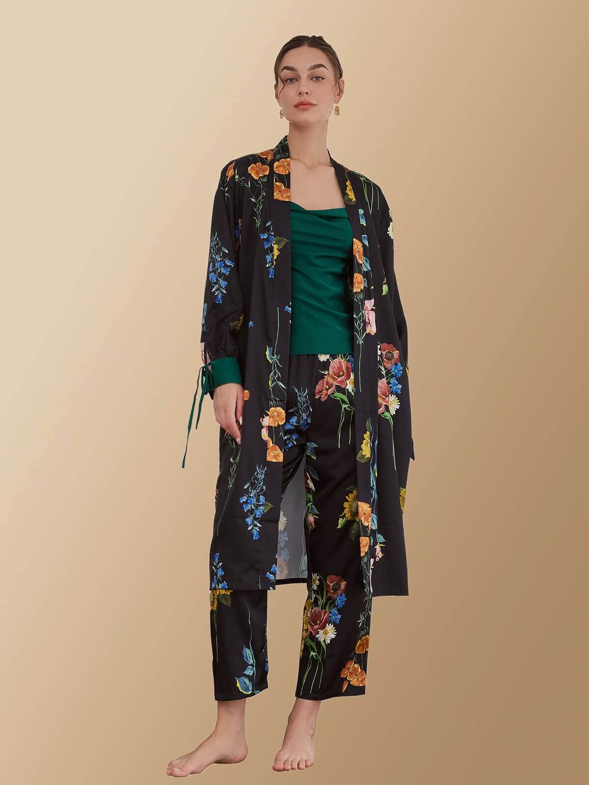 black Floral Pajama Set 3 Pcs for wholesale on Faire