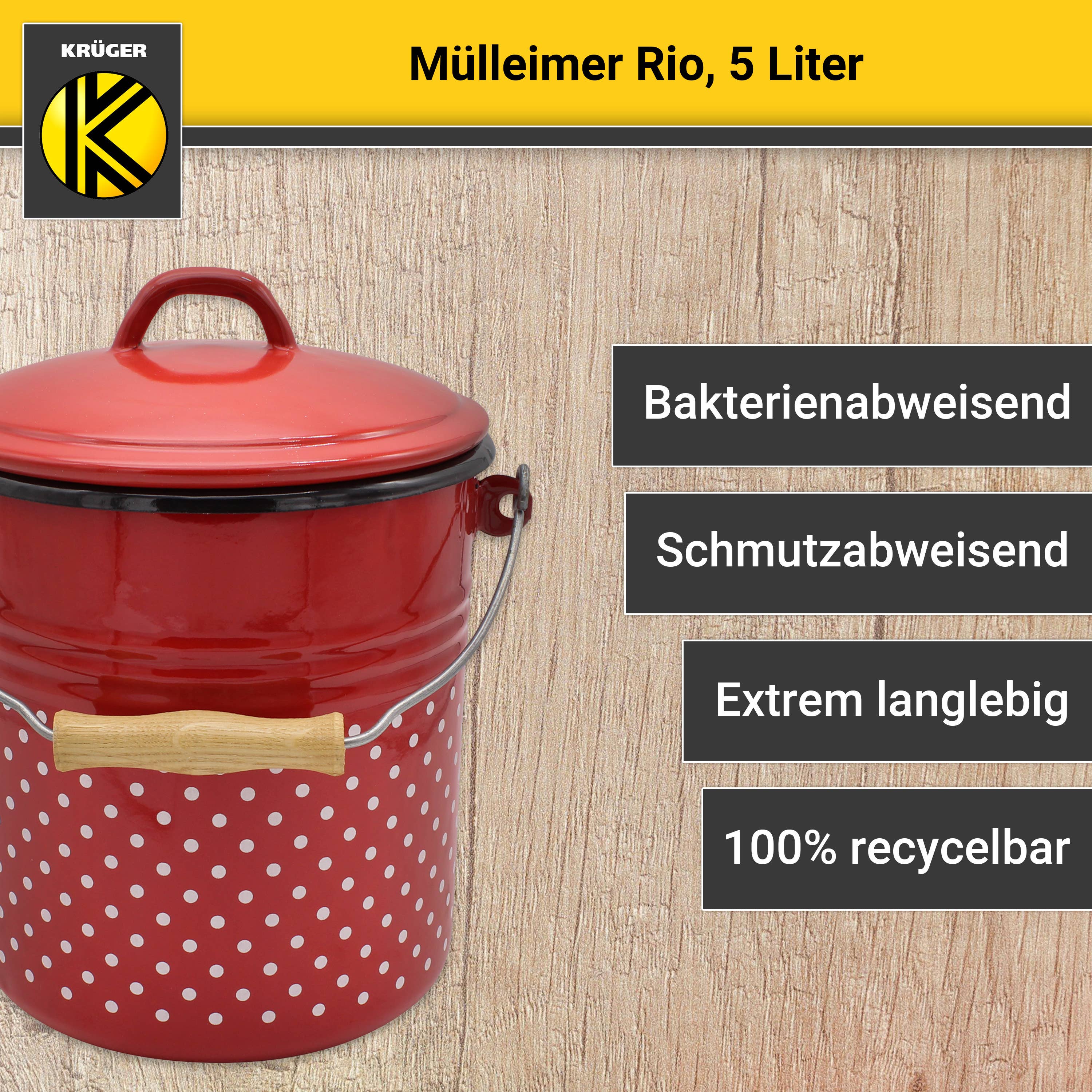 Karl Krüger – wholesale Papperskorg/papperskorg – Karl Krüger Rio emaljerad hink med lock, 5 liter3