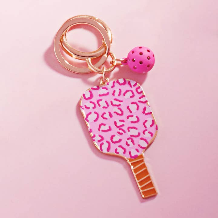 Enamel Leopard Pattern Pickleball Paddle Keychain / Bag Charm for wholesale by Madeline Love