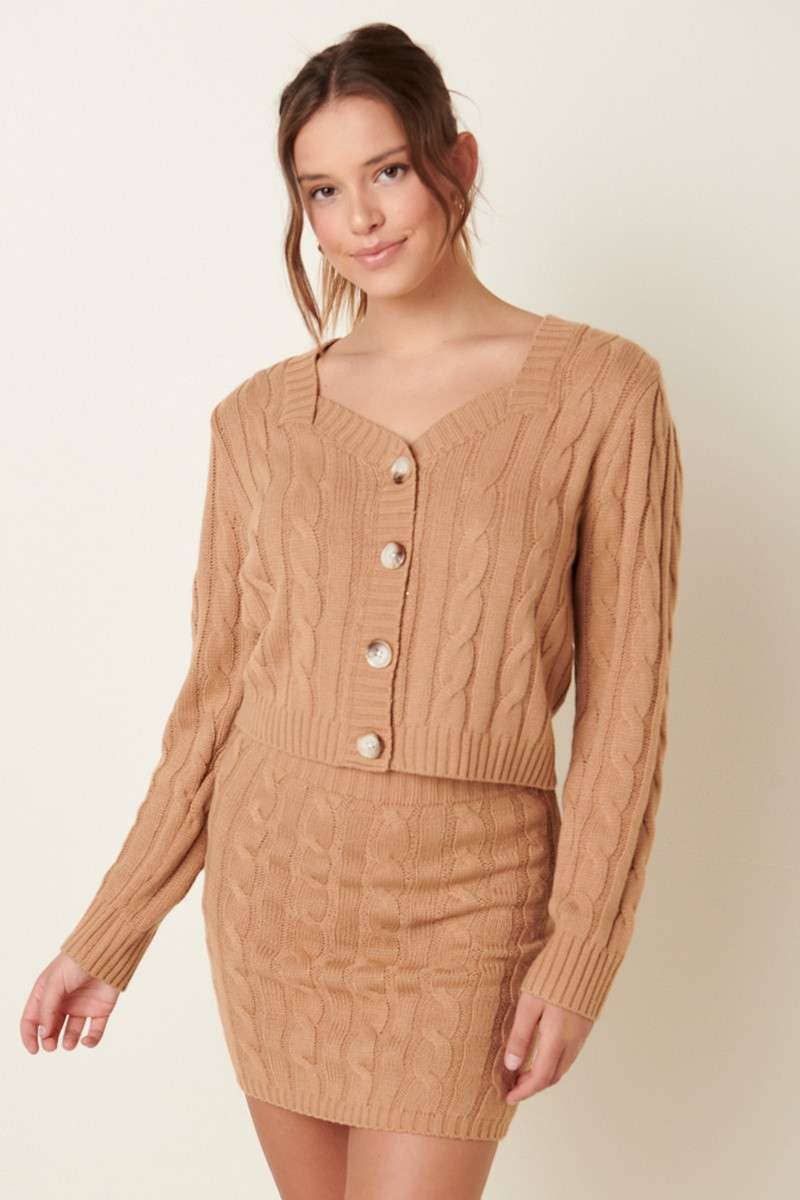 CAMEL SWEETHEAR CABLE SWEATER CARDIGAN for wholesale on Faire0