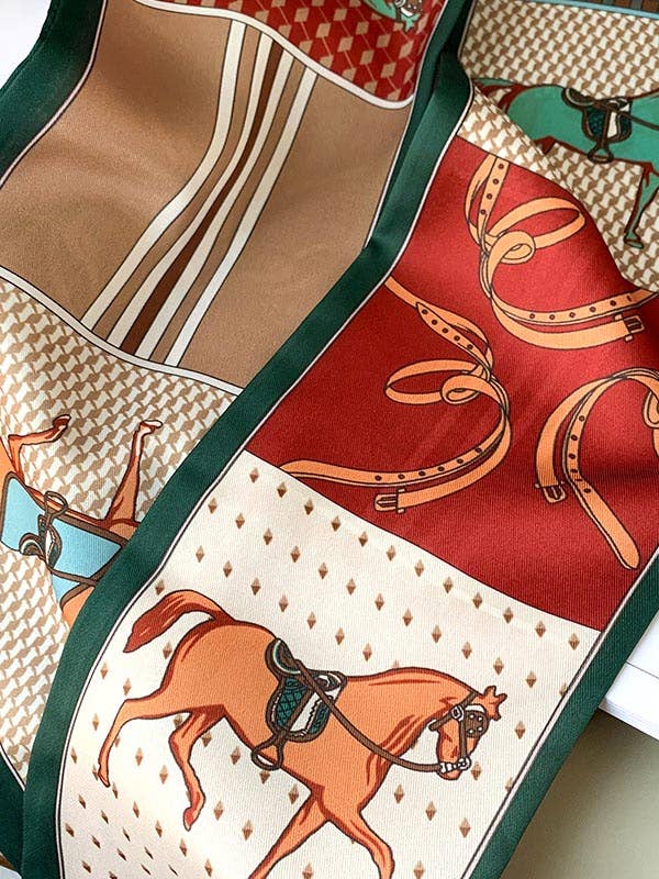 GRÖN Vintage scarfsjal i sidenimitation med färgglatt djurtryck för wholesale på Faire4