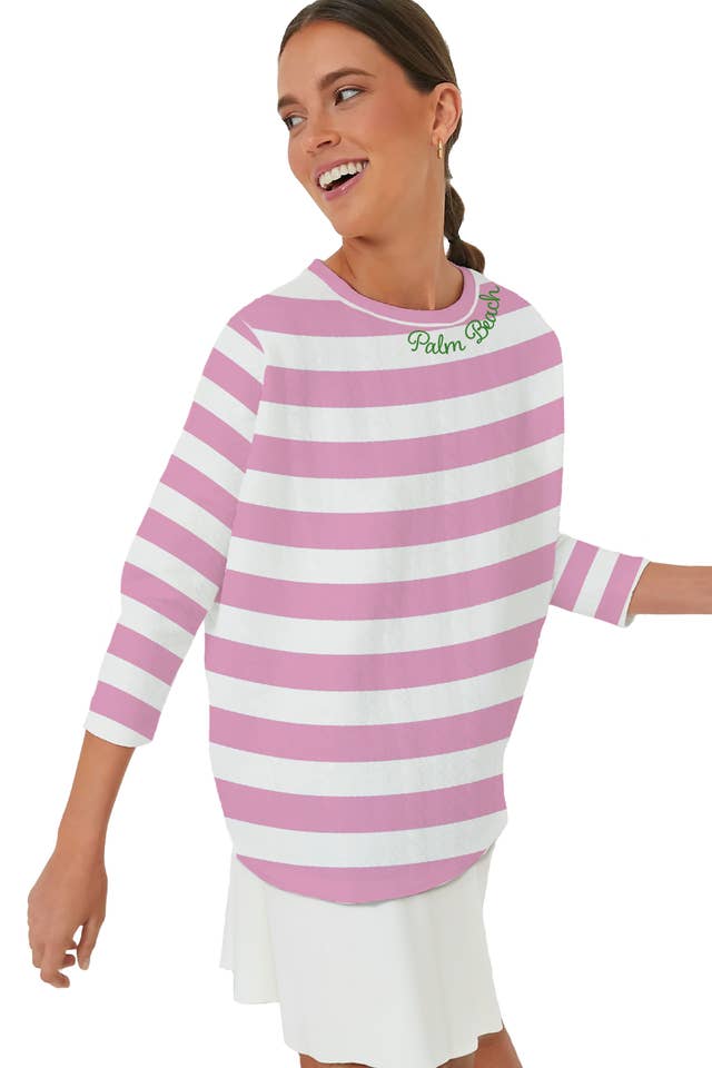 Toss Designs - Wholesale Sweatshirt - Women's - Swing Sweatshirt - Cabana Stripe Pink/White