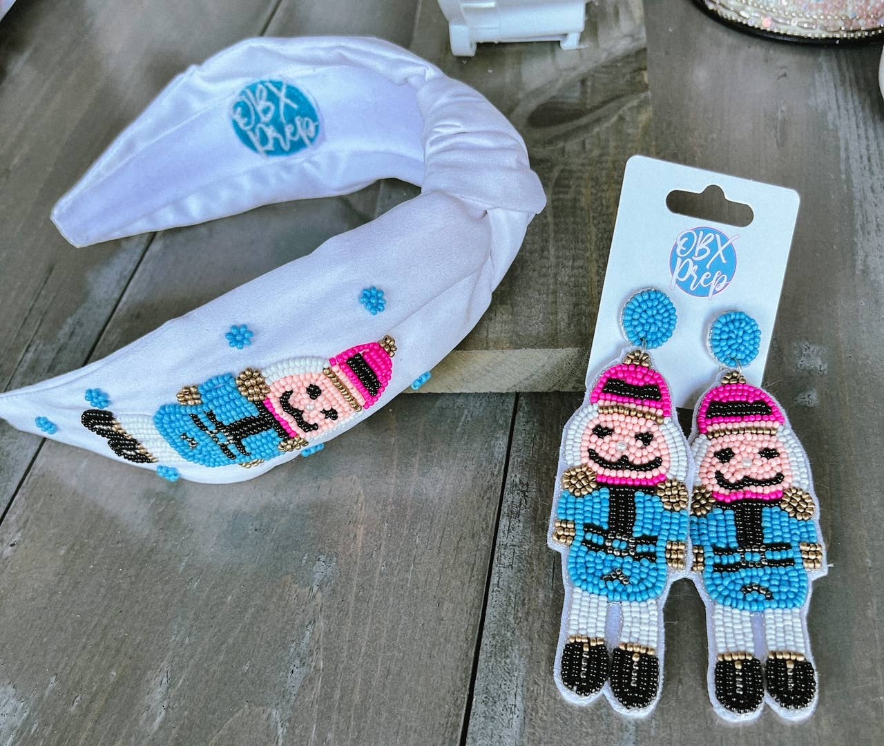 OBX Prep - Wholesale Fashion Headband - Women's - Christmas Pink Blue Nutcracker Beaded Headband OBX Exclusive1