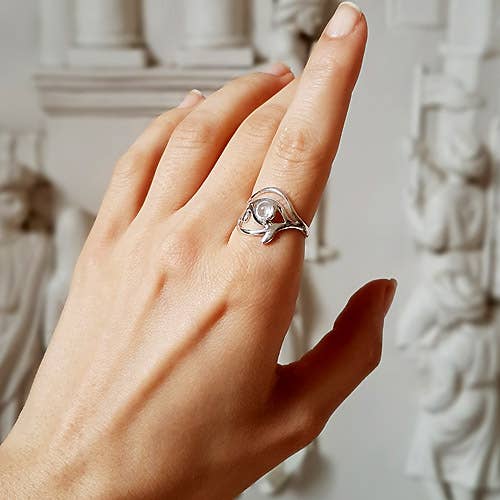 Crystal Earth Sterling - Wholesale Cocktail/Statement Ring - Egyptian Eye of Horus Sterling Ring - Rainbow Moonstone3
