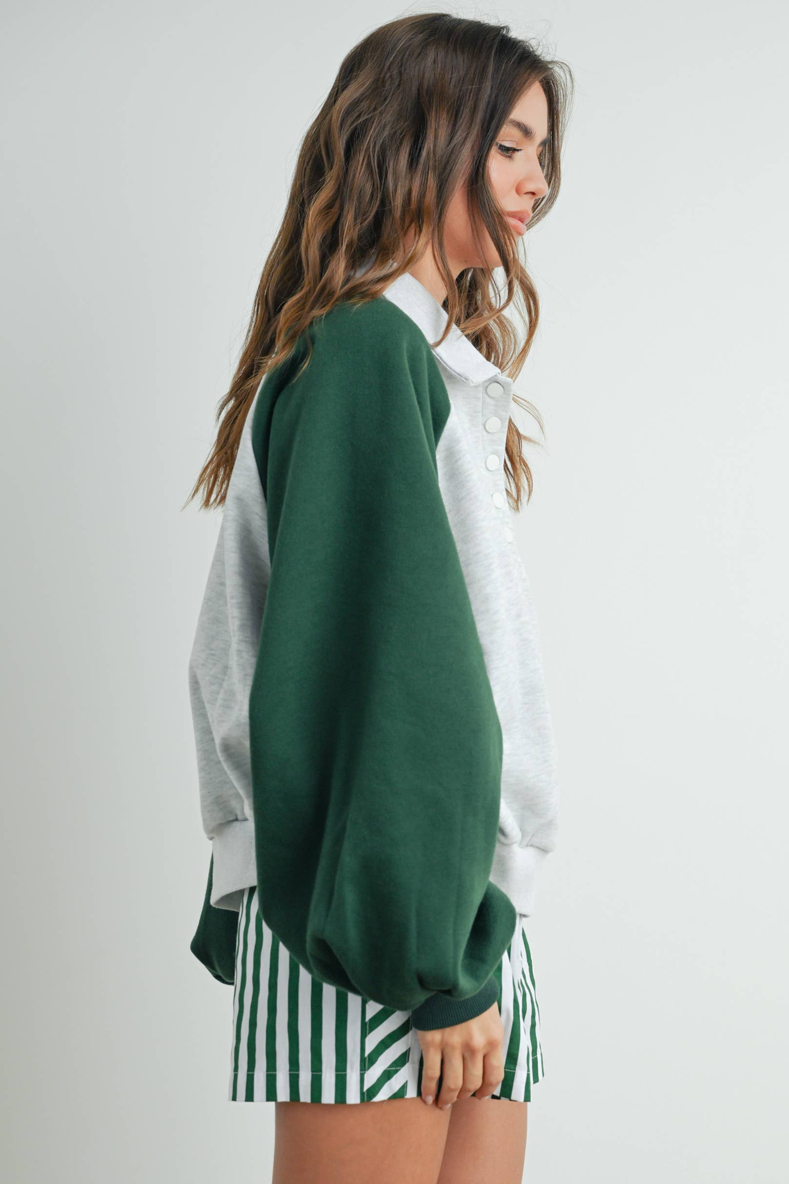 BUTTERMELON - Wholesale Sweatshirt - Women's - Color Block Classic Polo Sweatshirt - BMT758813