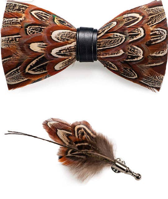 DMITRY Ties - Wholesale Bow Tie - Men's - Handmade Feather Pre-Tied Bow Tie & Lapel Pin Set0