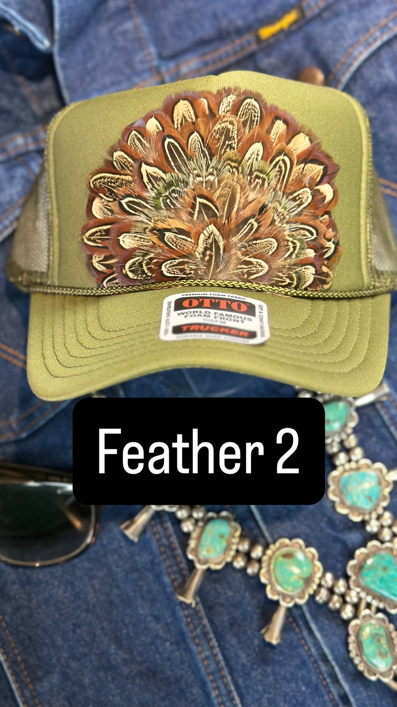 High Ho Silversmithing - Wholesale Trucker Hat - Women's - GREEN FEATHER TRUCKER HAT1