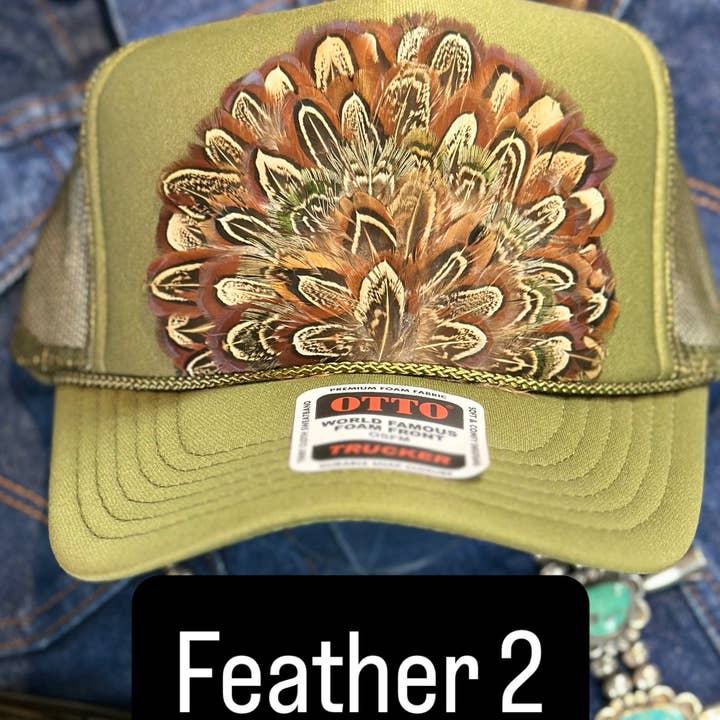 High Ho Silversmithing - Wholesale Trucker Hat - Women's - GREEN FEATHER TRUCKER HAT1