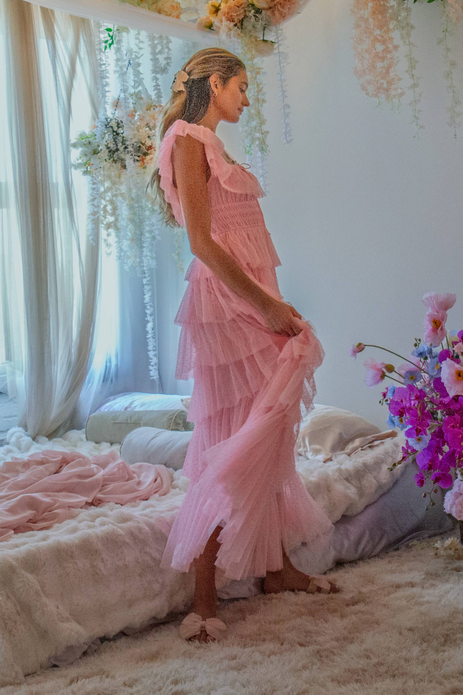 DUSTY ROSE - Venta al por mayor Vestido - Mujer - Vestido largo de tul con lunares en capas Whimsy8