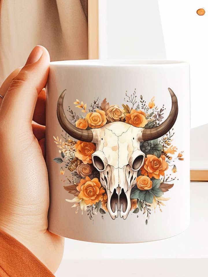 Boho Autumn Steer Ceramic Mug for wholesale by Wholesale Accessory Market