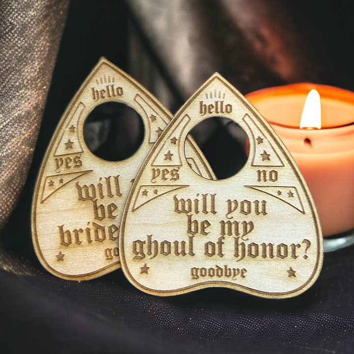 Handmade Wooden Planchettes - Bridal Party Proposal for wholesale by Ghoul Mom Designs