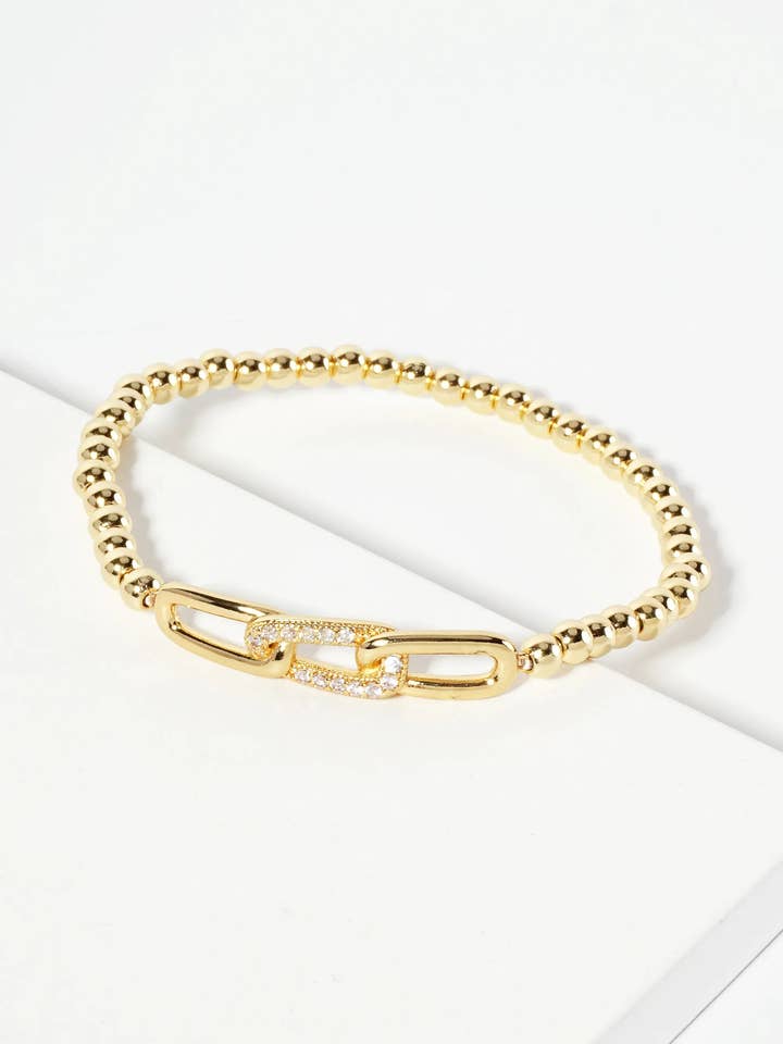 18K Gold-Dipped Cubic Zirconia Beaded Stretch Bracelet for wholesale by Wild Honey