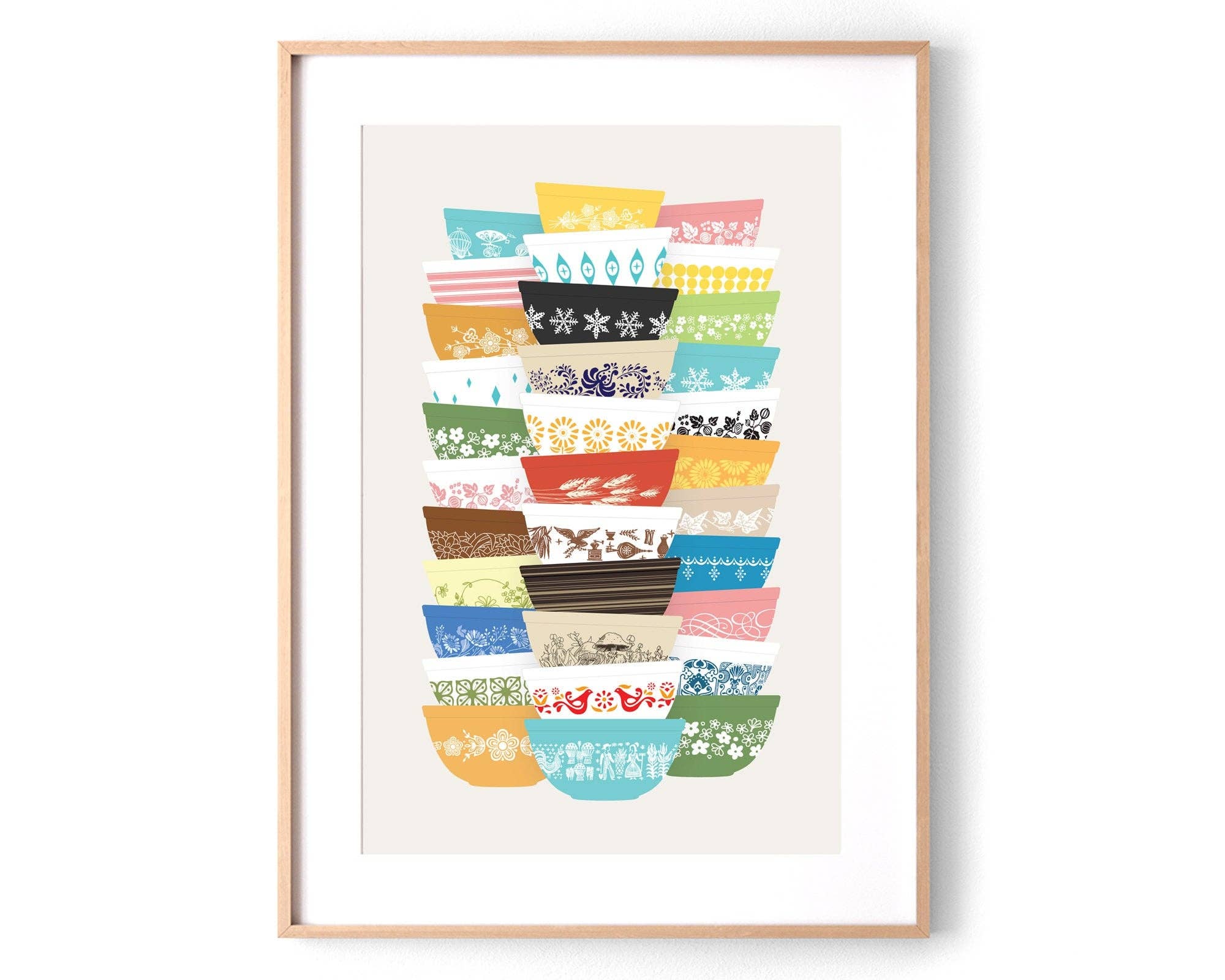 Twinkltoast - Wholesale Art Print - Pyrex-Inspired Bowl Stacks Print – Retro Kitchen Wall Art