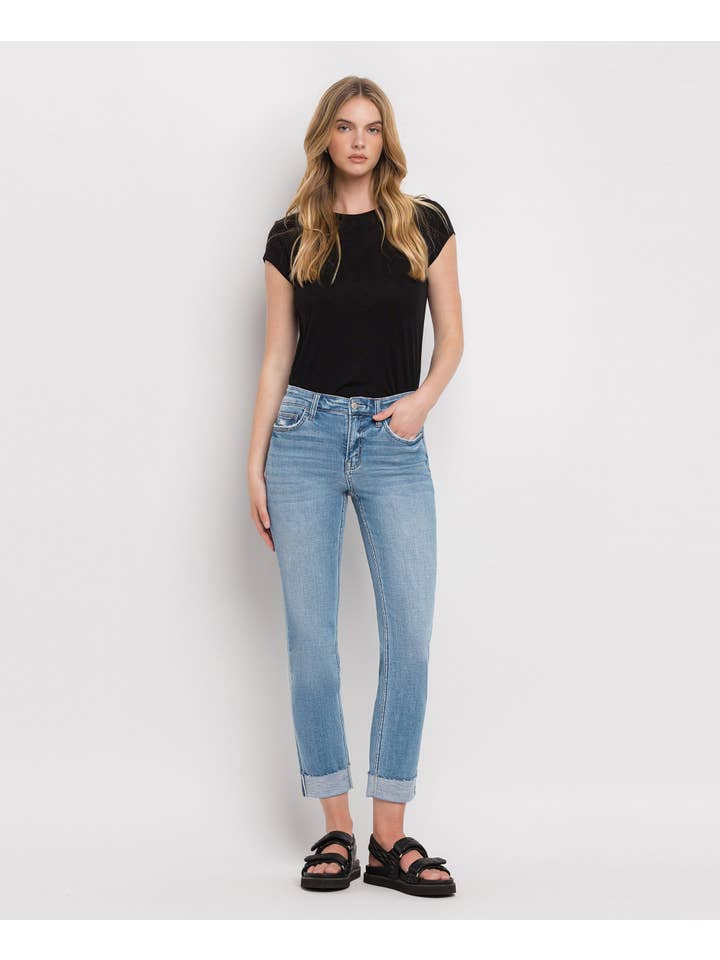 JANET MID RISE CUFFED CROP SLIM STRAIGHT JEANS F4121 for wholesale on Faire