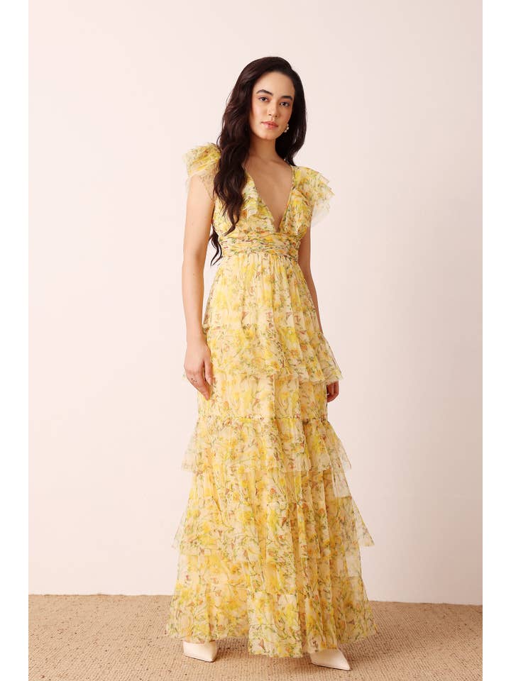 Olympia Maxi Dress in Yellow Floral for wholesale on Faire1
