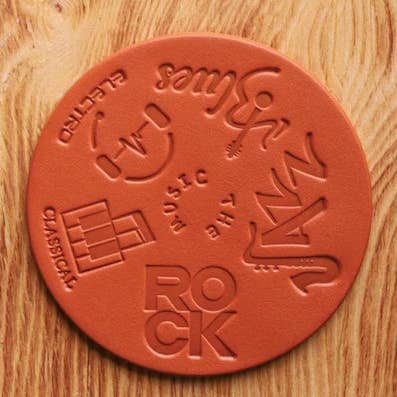 The Kurtis London – wholesale Coasters – 100% Hand-cut Cowhide Leather Coaster Music Theme4