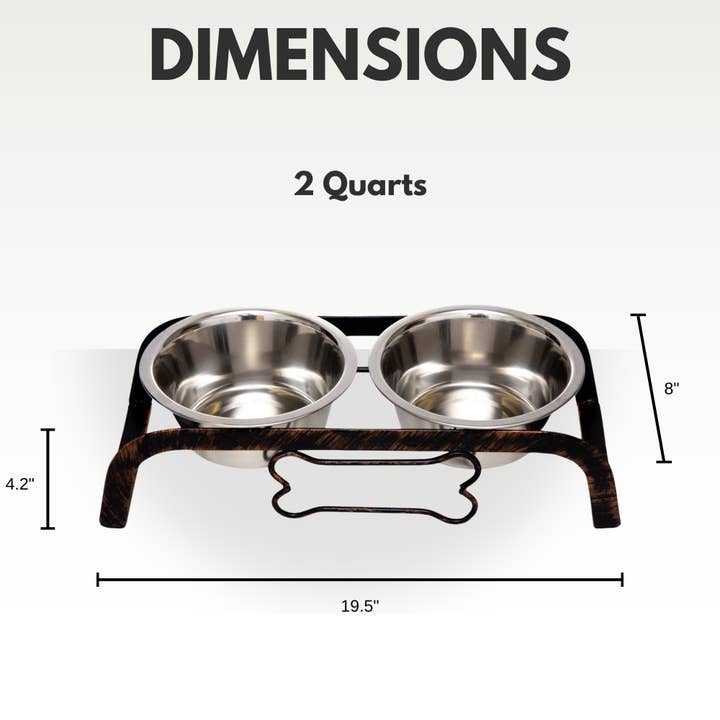 Jojo Modern Pets - Wholesale Pet Bowl - Cat/Dog - Rustic Elevated Dog Bone Feeder with 2 Stainless Steel Bowls