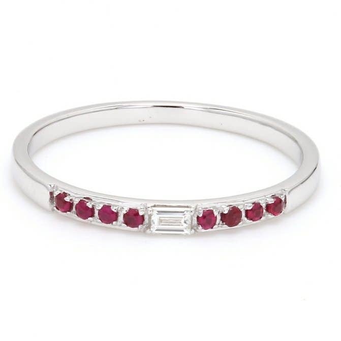 Bague en or massif 14 carats avec diamants naturels et rubis pour la vente par Brij Jewels