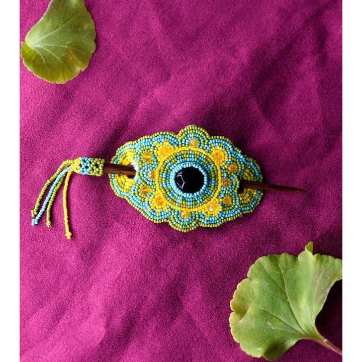 Sky High - Kralen Haarspeld in Vrolijk Blauw & Geel voor wholesale door Mother Sierra