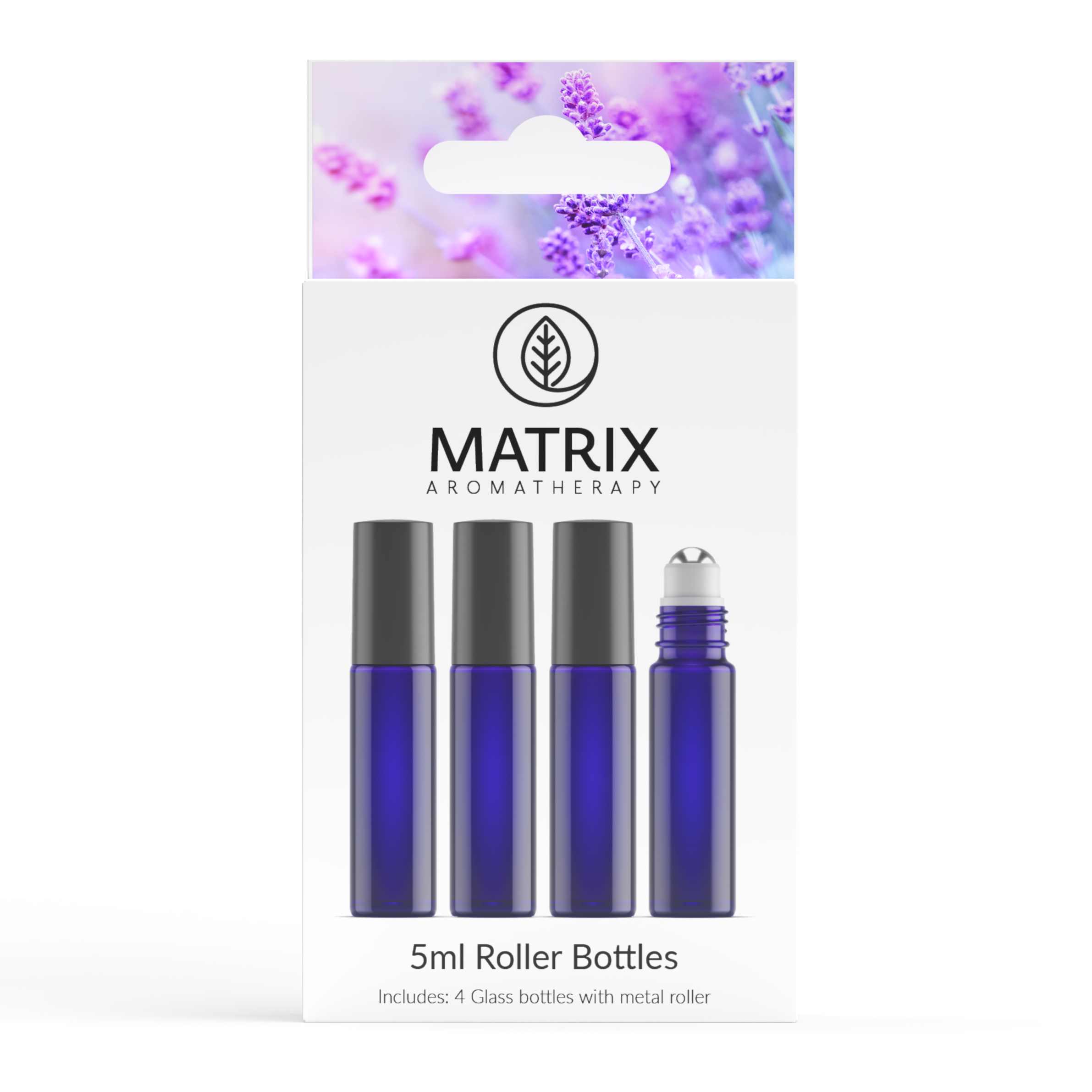 Matrix Aromatherapy - Wholesale Essential Oil Holder - 5ml Blue Glass Roller Bottles - 4 Pack0
