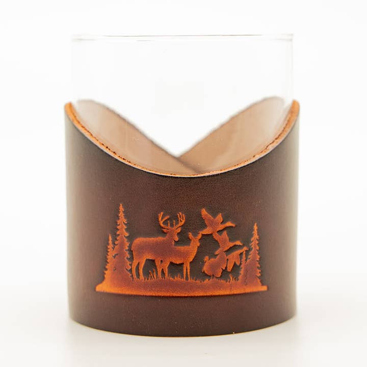 Leather Rocks Glass - Multi Animal Scene for wholesale by Lindy Leather