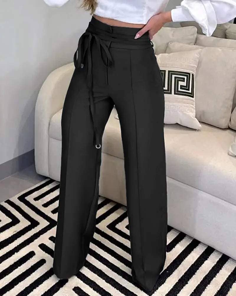 Queen Fashion - Wholesale Pants - Women's - tied detail straight leg work pants4