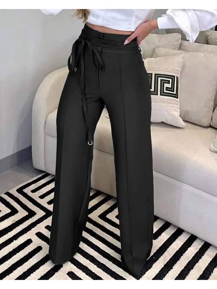 Queen Fashion - Wholesale Pants - Women's - tied detail straight leg work pants4