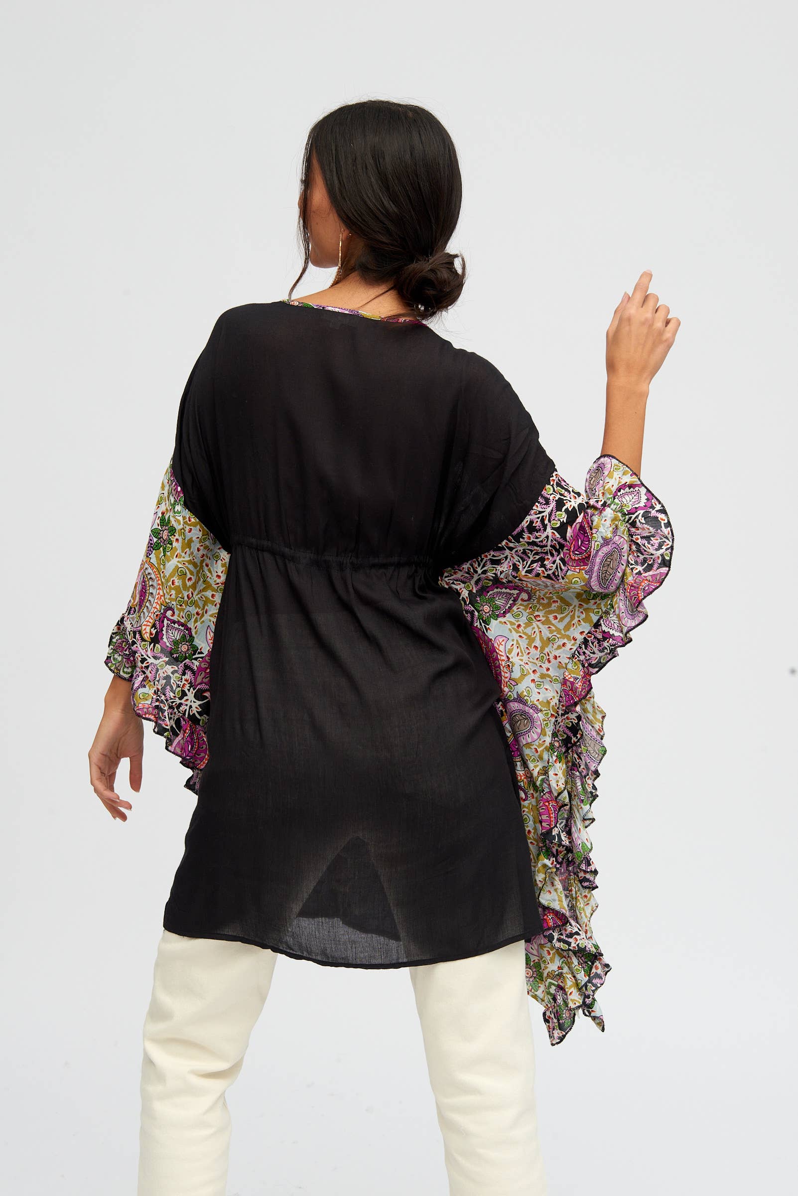  BLACK PINK AQUA GREEN  Floral Kaftan with Handcrafted Embroidery and Ruffles for wholesale on Faire2