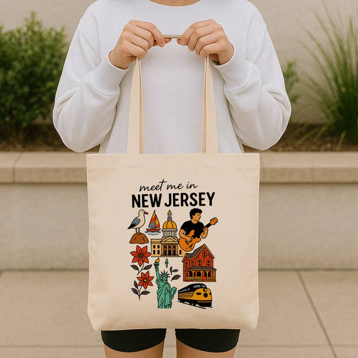 Meet Me In New Jersey Canvas Tote Bag for wholesale by DaisyChainDesignCo