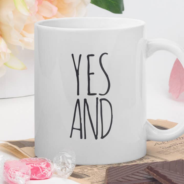 Improv YES AND (&) Coffee Mug 11oz White Ceramic for wholesale by Hello Design