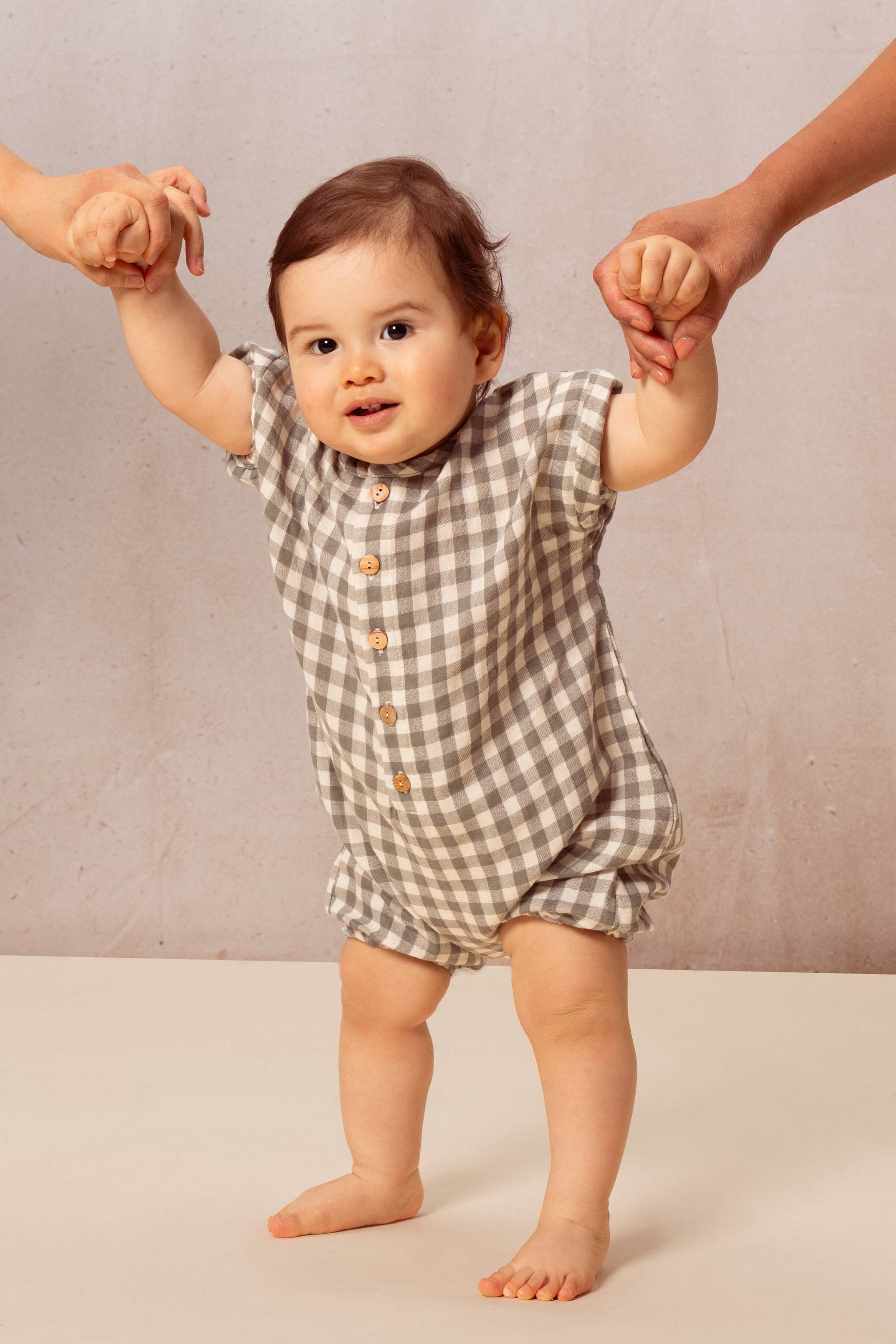 Studio Bohème Paris – Macacão - Bebé por atacado – Macacão Bebecito Vichy Verde-Cinza0