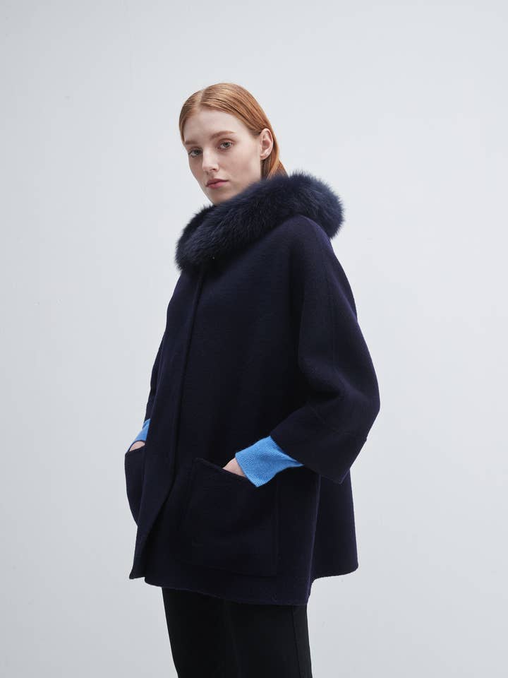 Fur Trim Hooded Cashmere Jacket for wholesale by Pissenlit