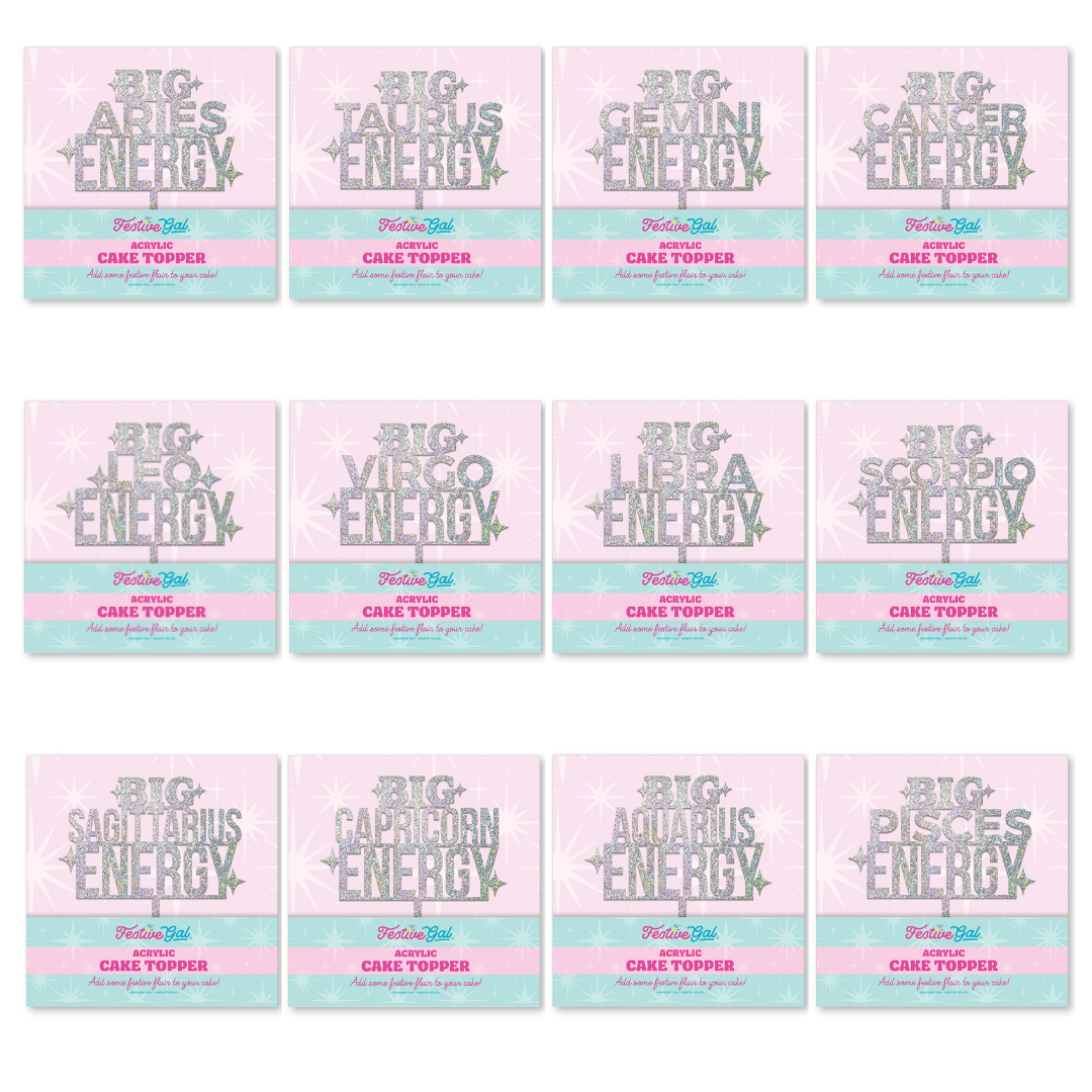 Festive Gal – wholesale Cake/cupcake topper – Big [Zodiac] Energy Acrylic Cake Topper Assortment Pack0
