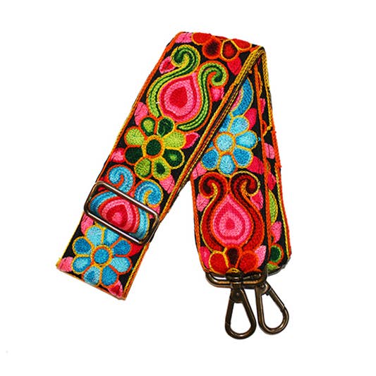 Tracolla regolabile Hippy con fiori rosa e verdi per la vendita all'ingrosso da parte di Lara Moti