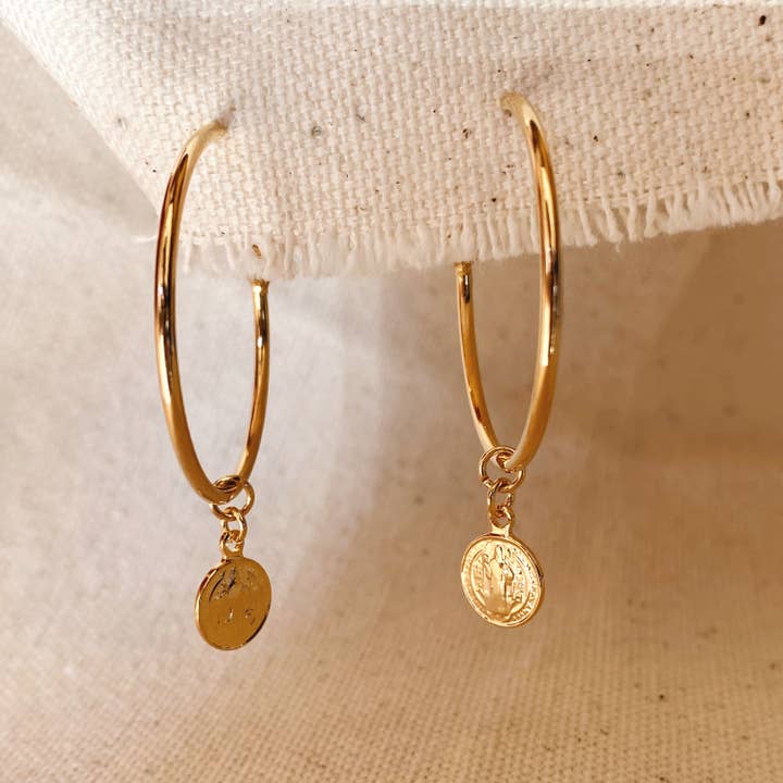 GoldFi - Wholesale Hoop Earrings - 18k Gold Filled Saint Benedict C Hoop
