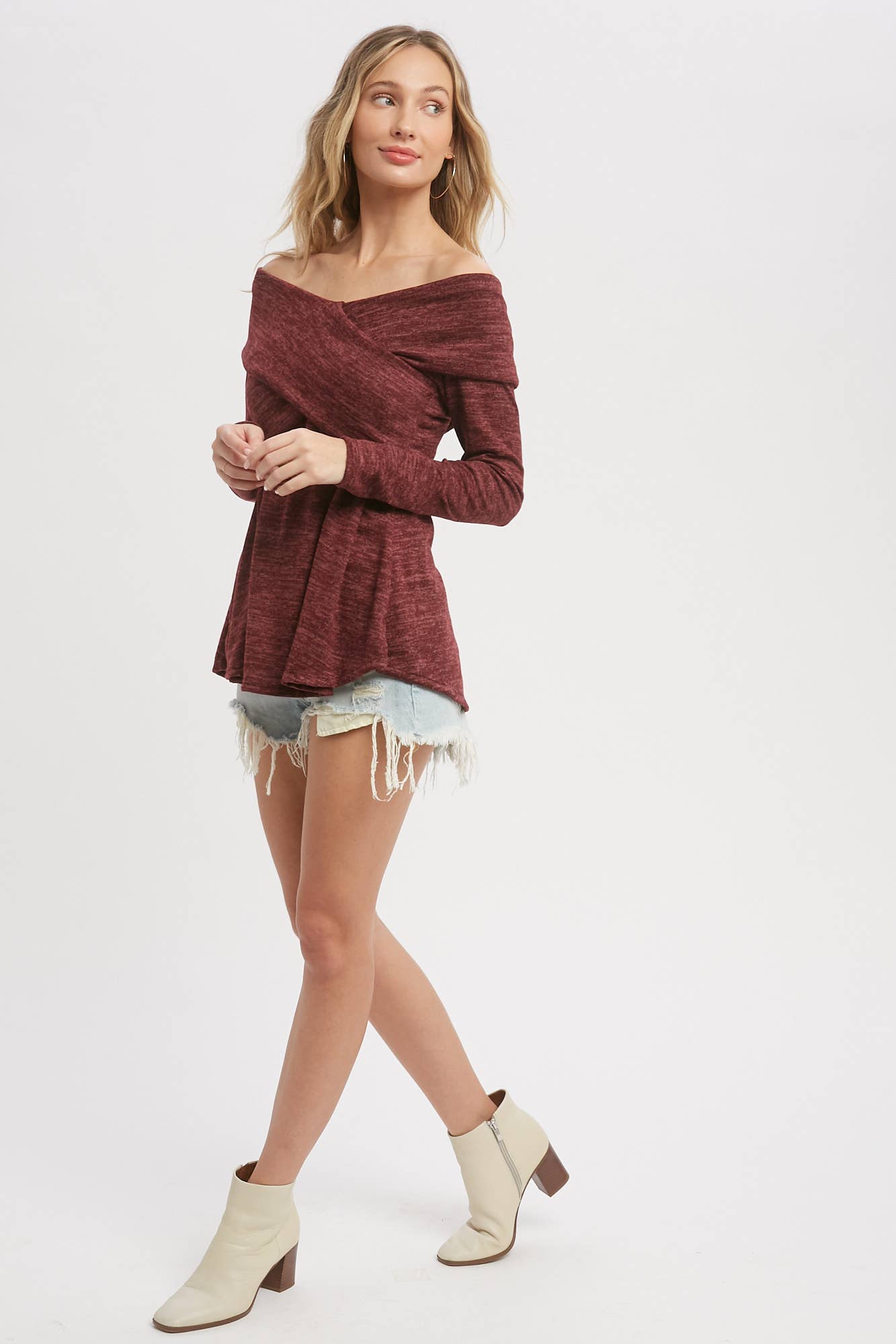 Bluivy - Wholesale Knit Top - Women's - MARLED KNIT CROSSOVER OFF SHOULDER TOP28