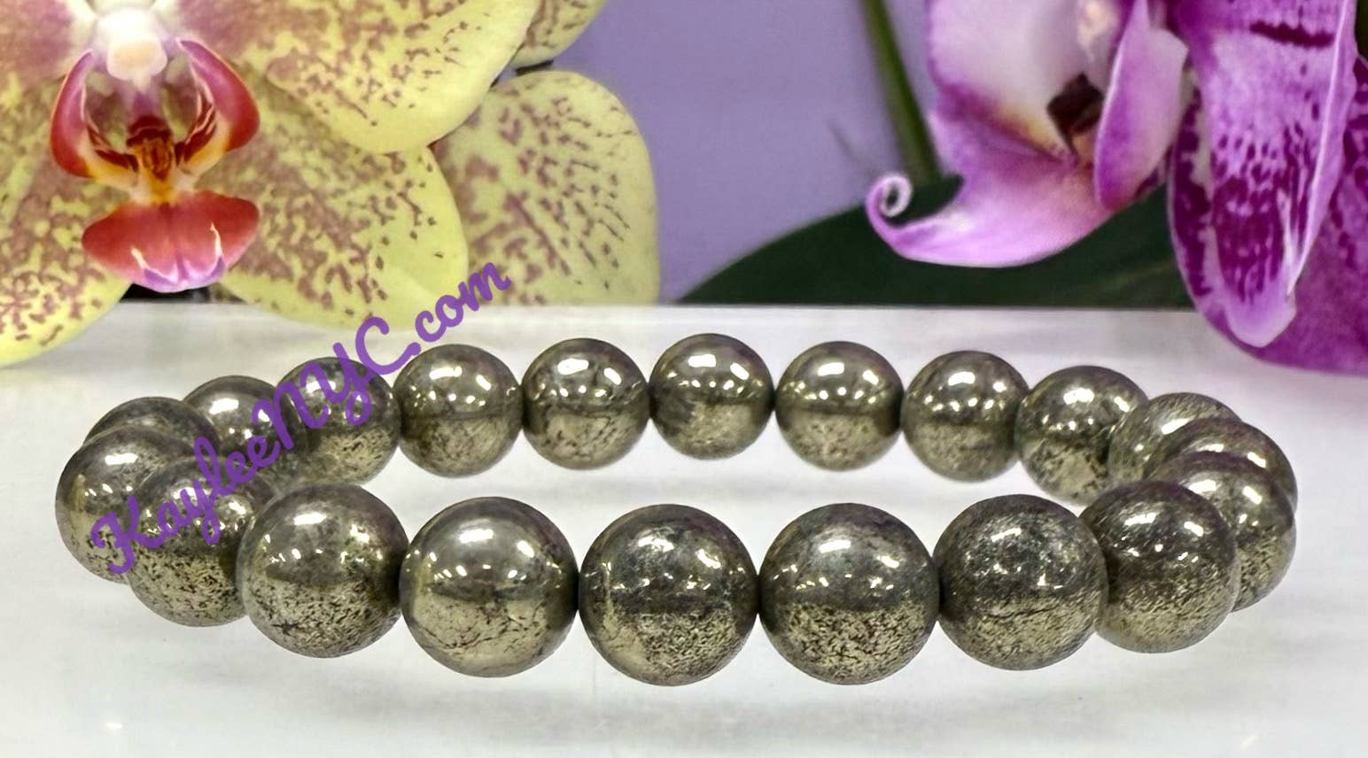 KayleeNYC - Wholesale Beaded Bracelet - Natural Pyrite 10mm 8” Crystal Healing Stretch Bracelet5