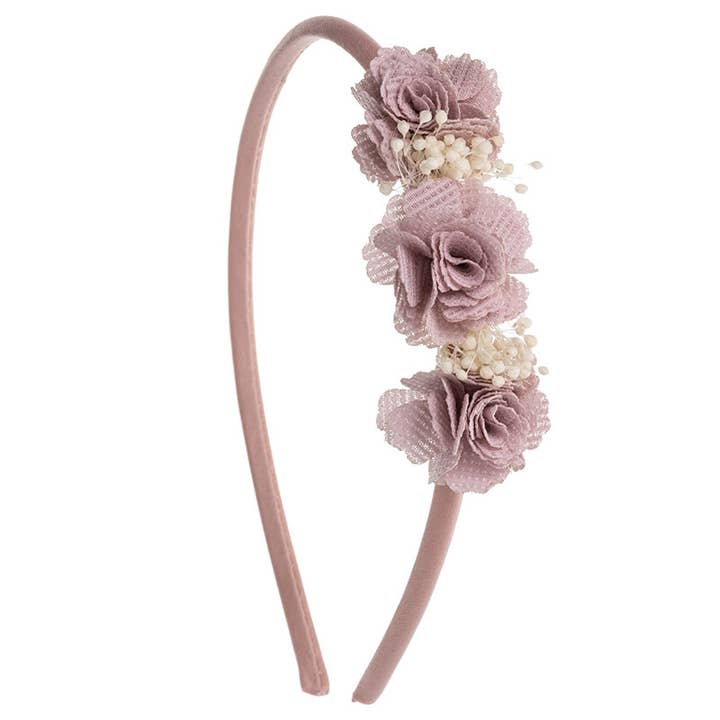 Soft headband with 3 flowers, Irta and gypso for wholesale by Siena Hair Accessories