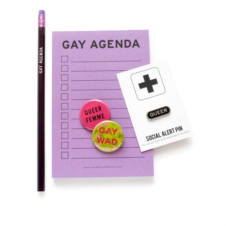 Word For Word Factory – Lápis por atacado – Lápis GAY AGENDA l LGBTQ Lápis Roxo Estampado a Hot Foil1