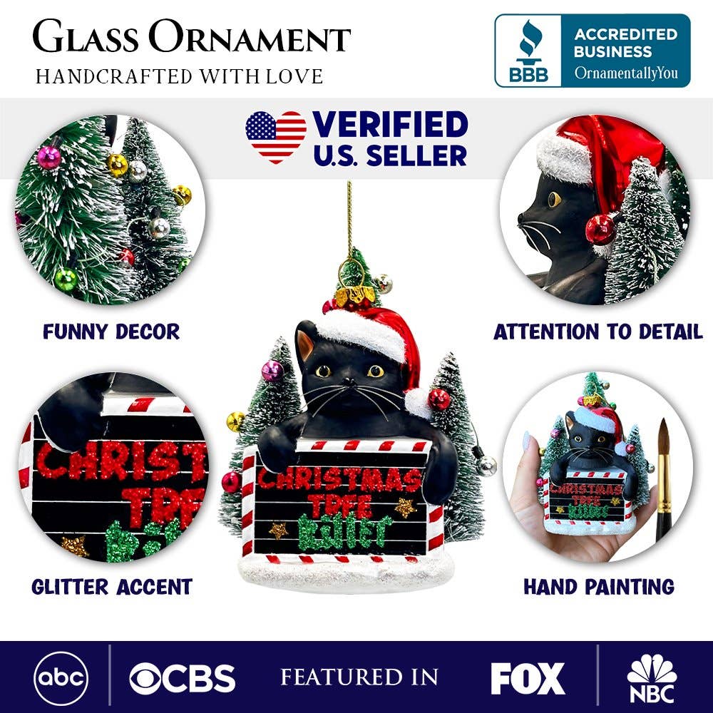 OrnamentallyYou – wholesale Prydnad – Rolig glasprydnad med svart katt och texten Christmas Tree Killer2