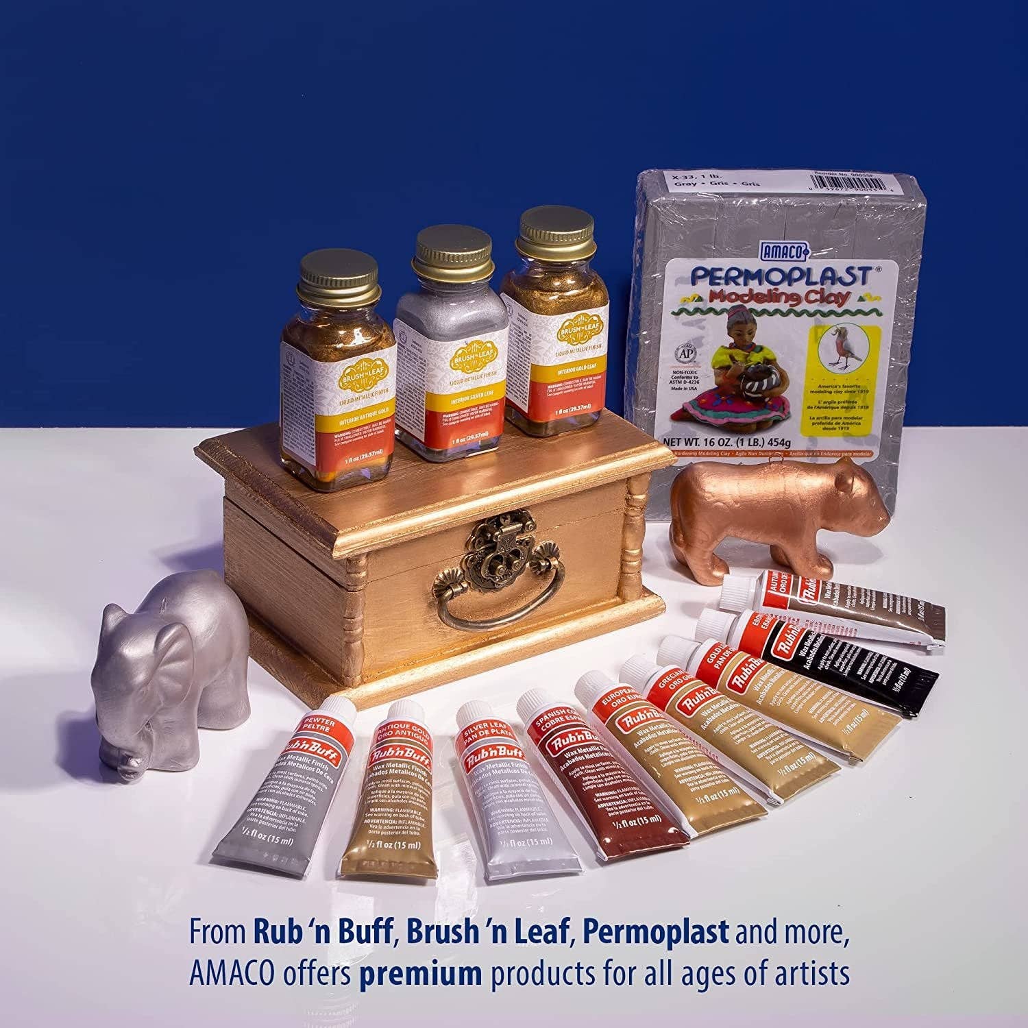 Pixiss - Wholesale Craft Supplies - AMACO Rub n Buff Wax Metallic Finish 3 Color Kit - Antique Gold Grecian Gold and Gold Leaf 15ml Tubes - Versatile Gilding Wax for Finishing Furniture Antiquing and Restoration - 3 Rub and Buff Colors6