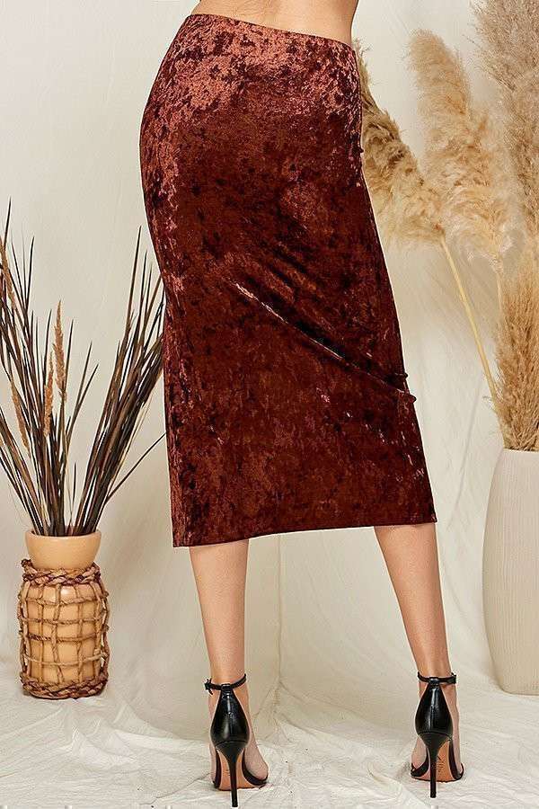 Heart & Hips – wholesale Skirt – Women’s – BV46972 - WAIST RUCHED CRUSHED VELVELT MIDI SKIRT6