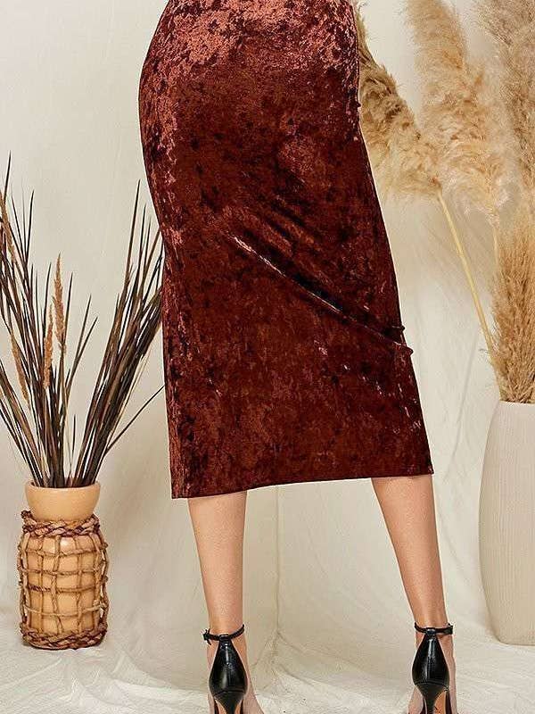 Heart & Hips - Vente Jupe – femme - Jupe midi en velours froissé à taille haute froncée6