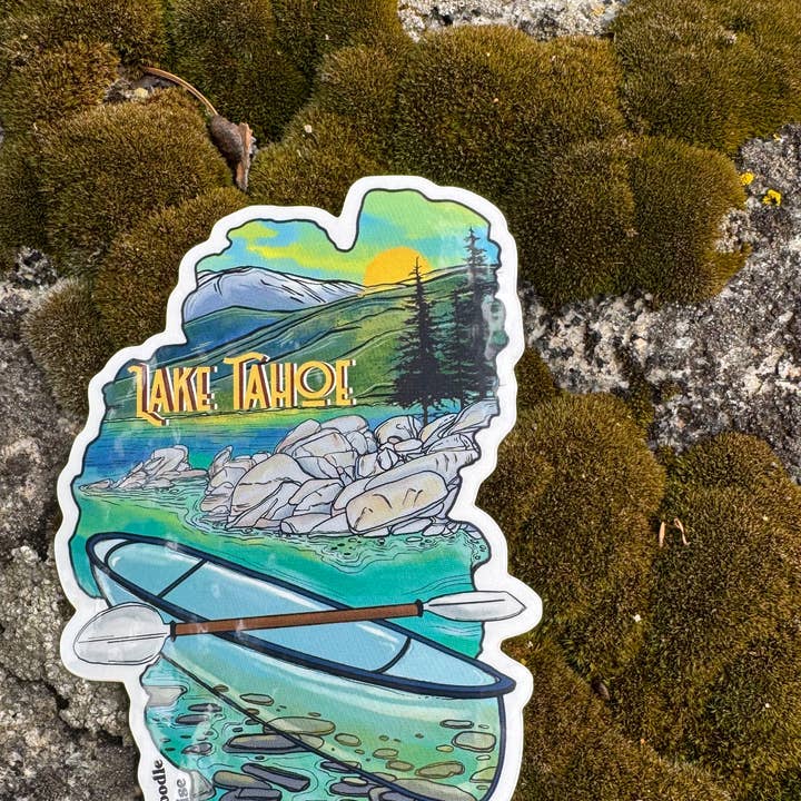 Lake Tahoe klistermærke, Kayak Tahoe klistermærke, kajak klistermærke for engroshandel hos Lady Doodle Denise