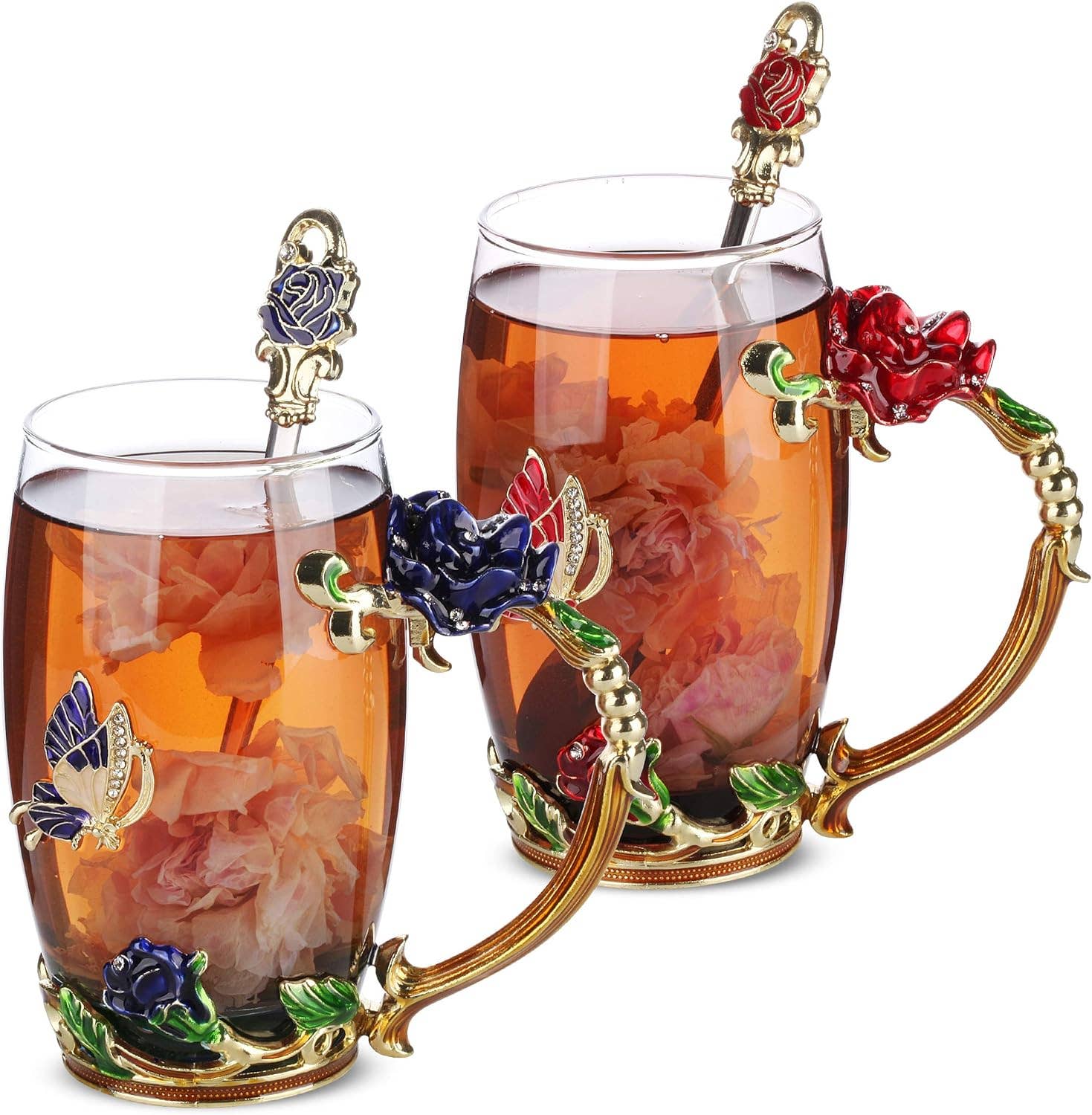 Brew To A Tea – Großhandel Tee-/Kaffeetasse – BTaT Glas-Teetassen-Set mit Blumenmotiv – 2 elegante Tassen1