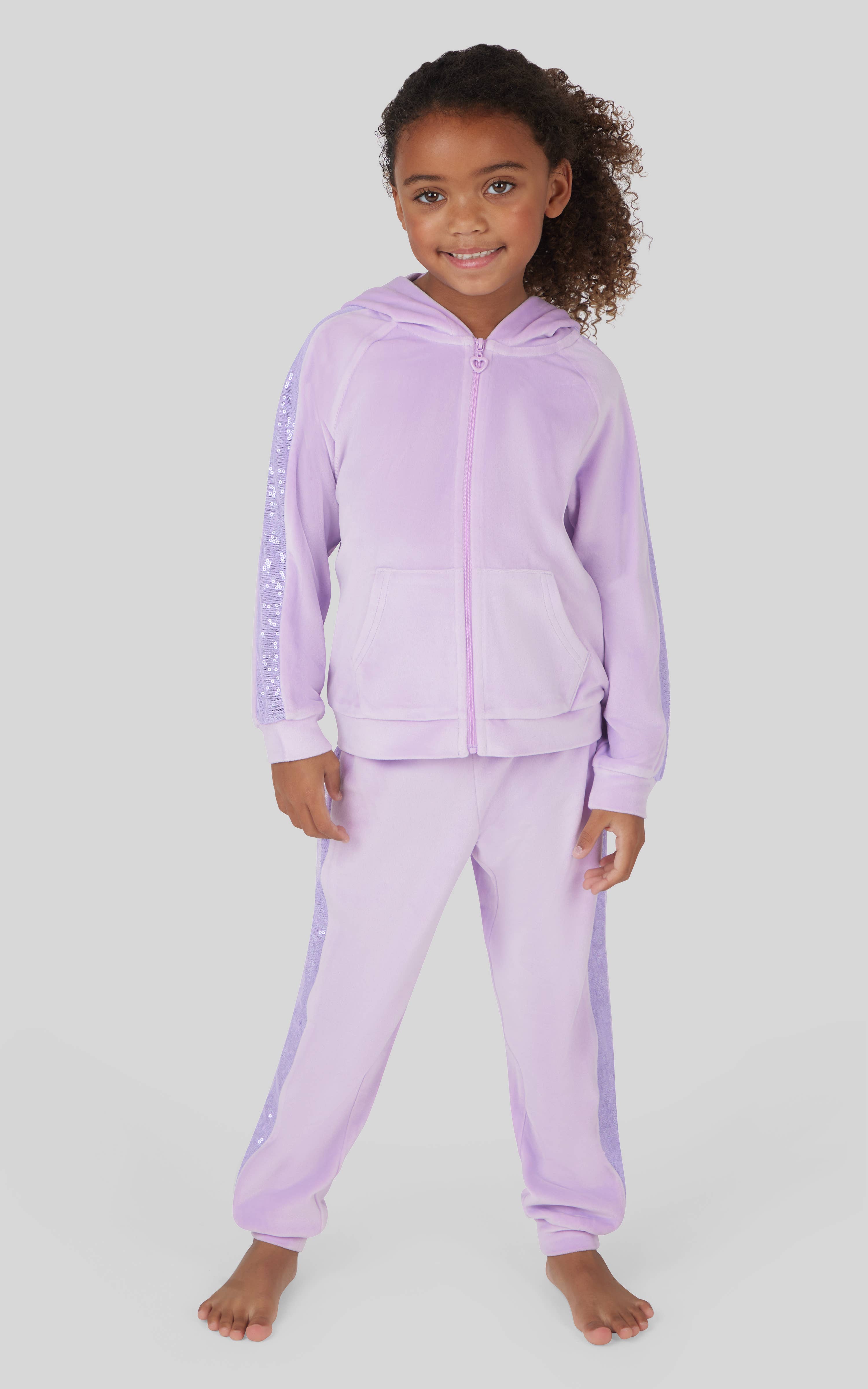 90 Degree by Reflex & Yogalicious - Venta al por mayor Conjunto de camiseta y pantalón - Niños - Conjunto de sudadera con capucha y chándal de terciopelo brillante para niñas10