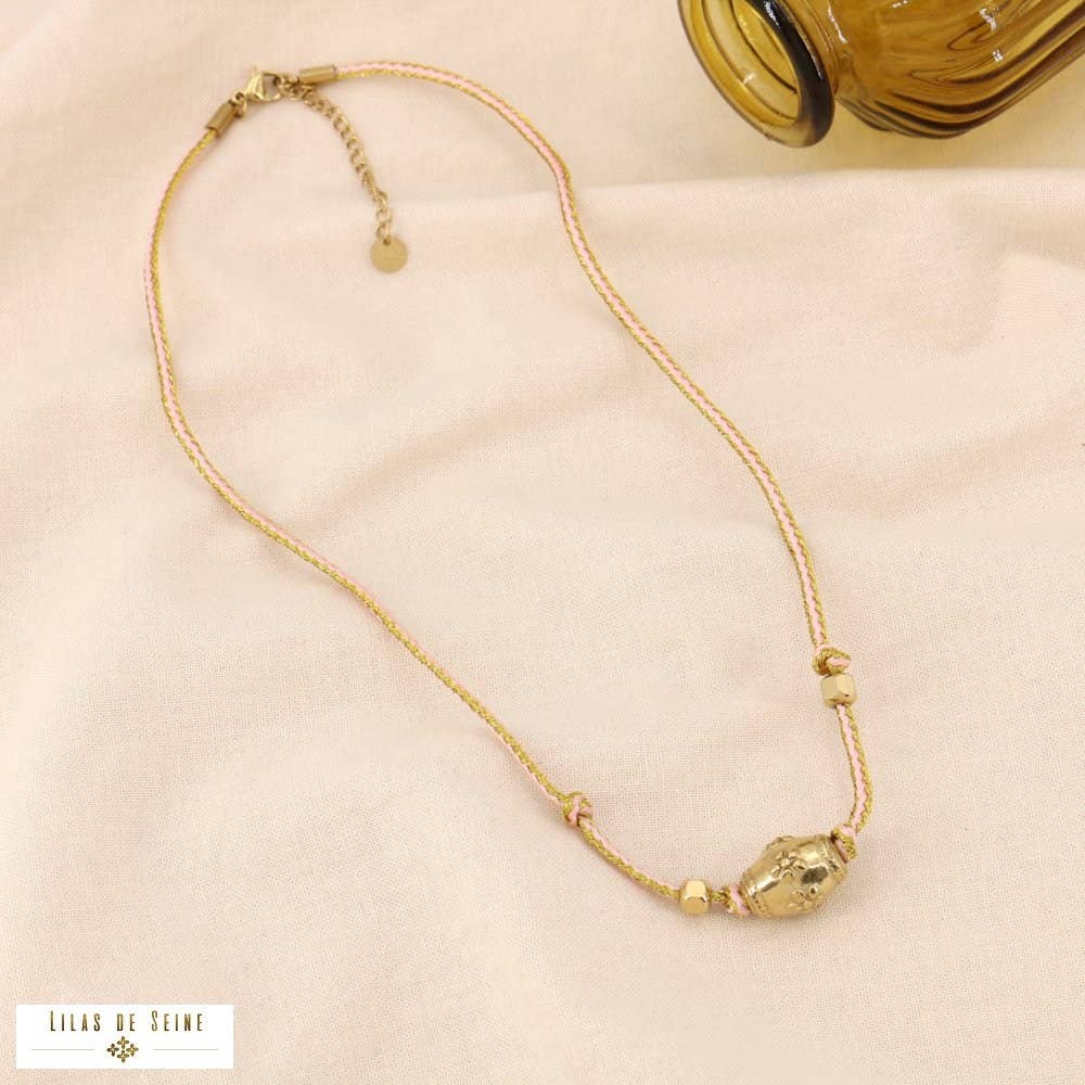 Lilas de Seine - Wholesale Pendant/Charm Necklace - Talisman metallic two-tone cord necklace in steel 01240567