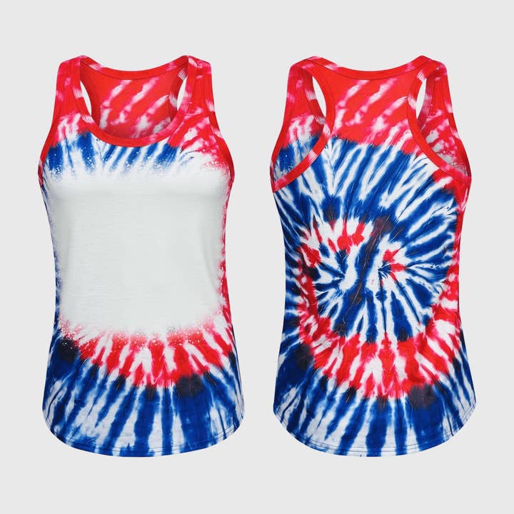 ILTEX Apparel - Wholesale Tank Top - Women's - Tie Dye 4th of July Blank Faux Bleached Tank Top4