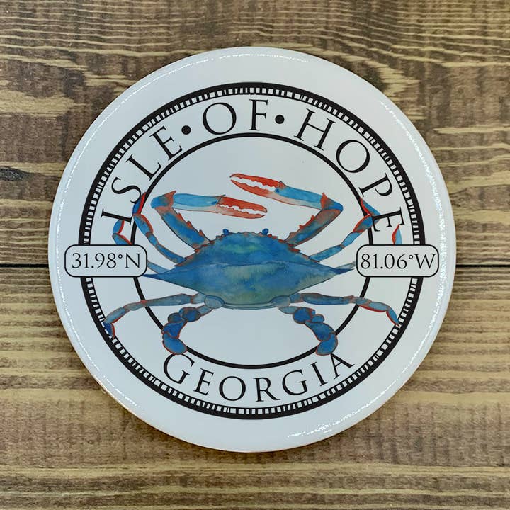 Blue Poppy Designs - Wholesale Coasters - Crab Ceramic Round Coaster - Customize it with "your town"0